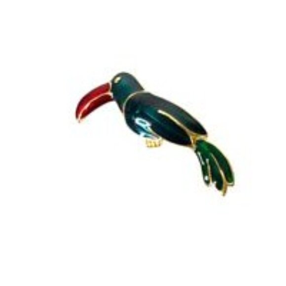 Parrot Brooch Pin Enamel Green Red Gold Color Toucan Alloy Costume Jewelry EUC - Picture 2 of 7